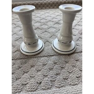 Longaberger Pottery Blue Candle Holders (2)